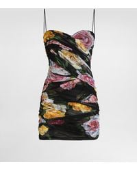 Dolce & Gabbana - Short Tulle Dress With Draping And Peony And Rose - Lyst