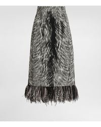 Dolce & Gabbana - Charmeuse Calf-Length Pencil Skirt With Fur Print And Feathered Detailing - Lyst