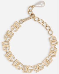 Dolce & Gabbana Link Choker With Dg Logo - Metallic