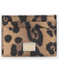 Dolce & Gabbana - Porta carte di credito in crespo leo con targhetta logata - Lyst