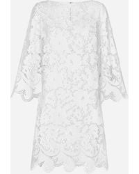 Dolce & Gabbana - Fließendes Kurzes Kleid Aus Baumwolle Mit Ausschnittstickerei - Lyst