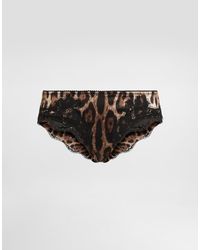 Dolce & Gabbana - Lace-trimmed Leopard-print Stretch-silk Satin Briefs - Lyst