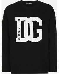 Dolce & Gabbana - Wool Round-Neck Sweater With Dg Inlay - Lyst