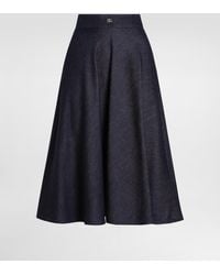 Dolce & Gabbana - Denim Calf-Length Circle Skirt With Dg Logo Pin - Lyst