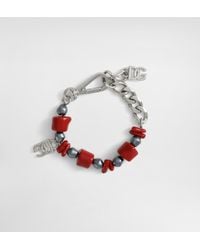 Dolce & Gabbana - Metal Bracelet With Coral Details And Logo - Lyst