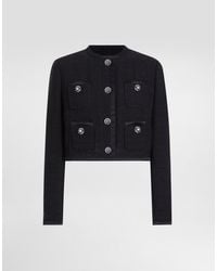 Dolce & Gabbana - Cropped Single-Breasted Raschel Tweed Jacket With Bejeweled Buttons - Lyst