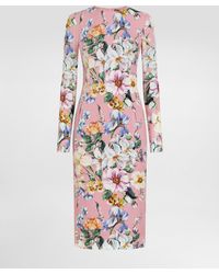 Dolce & Gabbana - Charmeuse Calf-Length Sheath Dress With Floral - Lyst