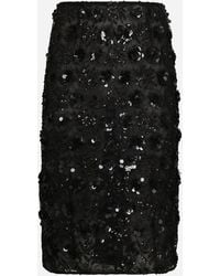 Dolce & Gabbana - Longuette-Rock Aus Spitze Mit Allover-Paillettenstickerei - Lyst
