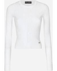 Dolce & Gabbana - Ribbed Viscose Sweater With Metal Dg Logo Pin - Lyst