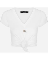 Dolce & Gabbana T-shirt in jersey con nodo e logo DG - Blu