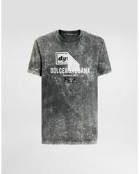Dolce & Gabbana - Marble-Effect Cotton T-Shirt With Print - Lyst