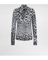 Dolce & Gabbana - レオパードプリント シャルムーズ プッシーボウシャツ - Lyst