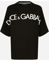 Dolce & Gabbana Rundhals-T-Shirt Baumwolle mit 3D-Patch - Schwarz