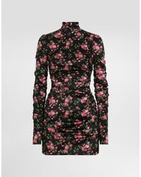 Dolce & Gabbana - Robe Longue En Satin À Imprimé Bouquet De Roses - Lyst