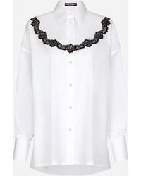 Dolce & Gabbana - Oversize-Bluse Aus Popeline Mit Einsätzen Aus Spitze - Lyst