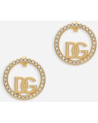 Dolce & Gabbana Hoop Earrings With Dg Logo And Rhinestones - White