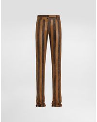 Dolce & Gabbana - Nappa Leather Trousers With Striped Print - Lyst