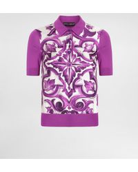 Dolce & Gabbana - Majolica-Print Silk Polo - Lyst