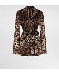 Dolce & Gabbana - Leopard-print Satin Pajama Shirt With Belt - Lyst