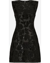 Dolce & Gabbana - Short Marquisette Dress With Patent Floral Embellishment - Lyst