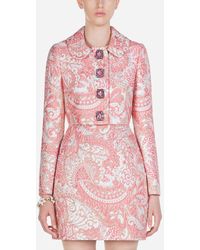 Dolce & Gabbana Kurze Jacke Aus Lamé-Jacquard Mit Schmuckknöpfen - Pink