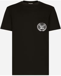 Dolce & Gabbana - Cotton T-Shirt With Dg Milano Logo Embroidery - Lyst