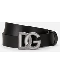 Dolce & Gabbana - Lux Leather Belt With Crossover Dg Logo Buckle - Lyst