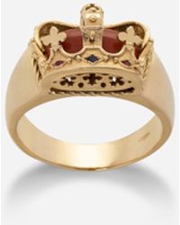 Dolce & Gabbana Anello Crown con corona e diaspro rosso - Metallizzato