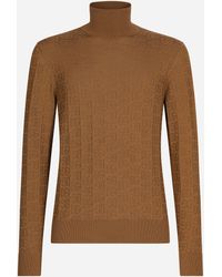 Dolce & Gabbana - Silk Jacquard Turtleneck Sweater With Dg Logo - Lyst
