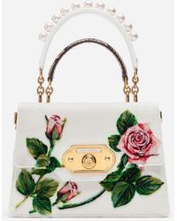 Dolce & Gabbana Medium Tropical Rose Velvet Stitch Welcome Bag - White