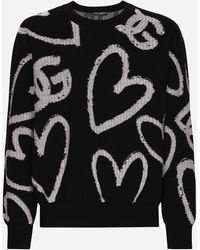 Dolce & Gabbana Round-neck Jacquard Sweater With Dg Heart Detailing - Black