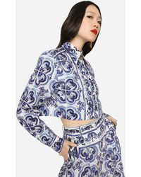 Mujer Ropa de Ropa para dormir Camisa tipo pijama de sarga con estampado de mayólica Dolce & Gabbana de Seda de color Azul 