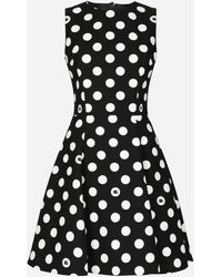 Dolce & Gabbana - Short Cotton Rush-Stitch Brocade Dress With Polka-Dot - Lyst