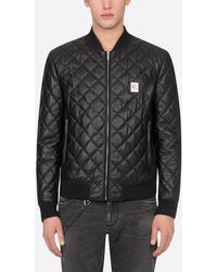 Dolce & Gabbana Quilted Leather Jacket With Branded Plate - Black