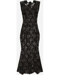 Dolce & Gabbana - Faux Leather Macramé Calf-Length Dress - Lyst