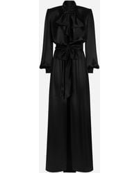 Dolce & Gabbana - Long Silk Satin Dress With Front Slit - Lyst