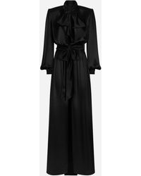 Dolce & Gabbana - Long Silk Satin Dress With Front Slit - Lyst