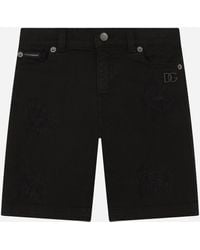 Dolce & Gabbana Stretch Black Denim Shorts With Dg Logo Patch