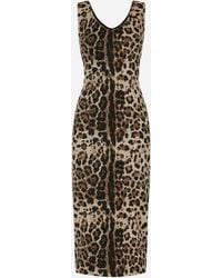 Dolce & Gabbana - Langes Kleid Aus Jersey-Jacquard Leomuster - Lyst