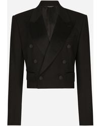 Dolce & Gabbana - Cropped Double-Breasted Wool Tuxedo Jacket - Lyst