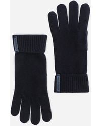 Dolce & Gabbana Knit Wool Gloves With Leather Logo - Blue