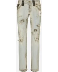Dolce & Gabbana - Washed Dirty Denim Jeans With Rips - Lyst