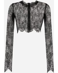 Dolce & Gabbana - Long-Sleeved Chantilly Lace Crop Top - Lyst