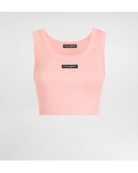 Dolce & Gabbana - Cotton Cropped Tank Top With Logo - Lyst
