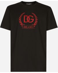 Dolce & Gabbana - T-shirt in cotone con ricamo logo DG Milano - Lyst