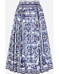 Dolce & Gabbana Majolica-print Poplin Calf-length Skirt - Blue