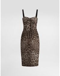 Dolce & Gabbana - Tulle Midi Bustier Dress With Leopard Print - Lyst