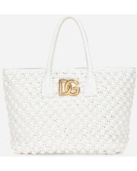 Dolce & Gabbana Raffia Crochet Shopper - White