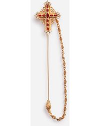 Dolce & Gabbana Metal Brooch With Cross And Rhinestones - Red