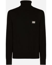 Dolce & Gabbana - Wool Turtle-Neck Sweater With Branded Tag - Lyst